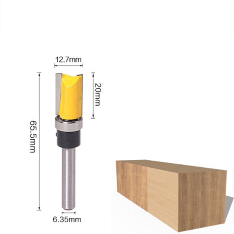 1pc 1/4 inch Shank Flush Trim Router Bit Pattern Bit Top Bottom Bearing 1/2" Blade Template Wood Milling Cutter: NO2
