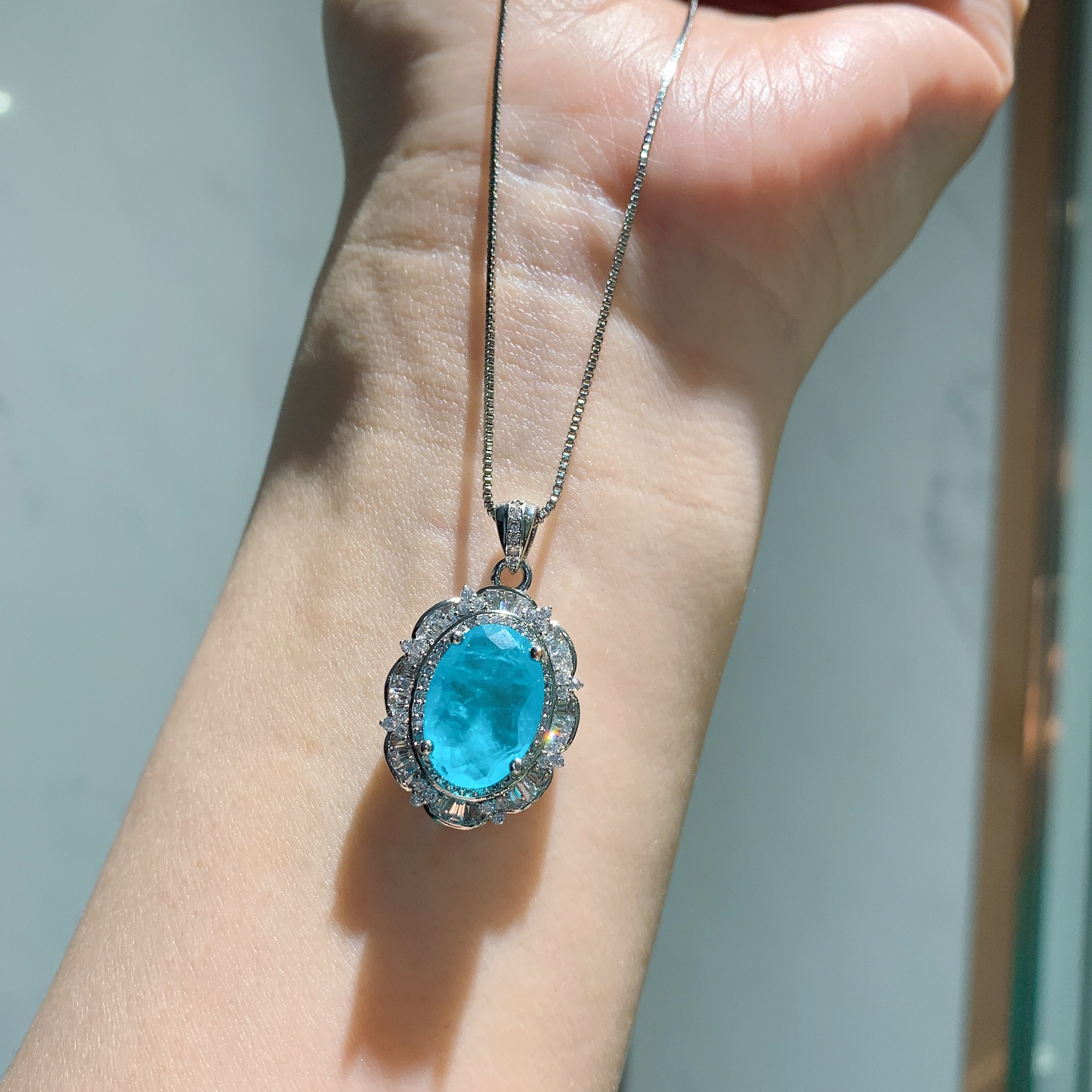 RUZZALLATI Luxus Silber Farbe Paraiba Turmalin Ring Anhänger Halskette Hohe Kohlenstoff Citrin Stein Schmuck einstellen für Mädchen