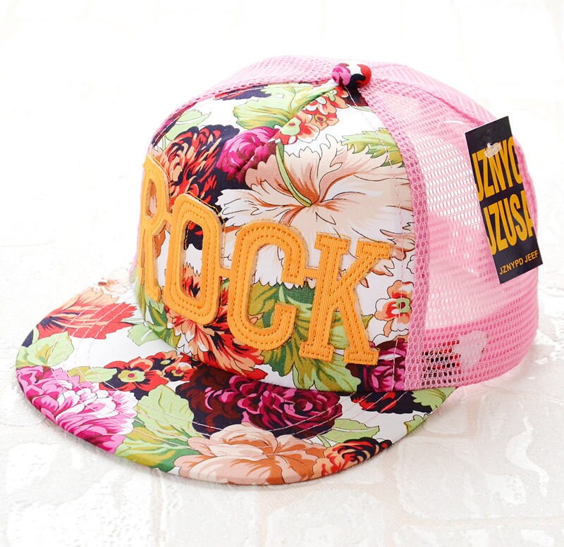 2018 Flores de Impressão Rocha Verão Sol Bonés de Beisebol Das Meninas Dos Meninos Do Bebê Verão das Crianças Malha Caps Chapéu Snapback