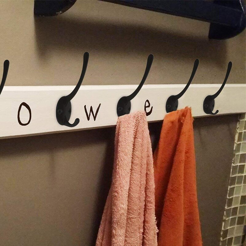 3Pcs Wall Mounted Heavy Duty Dual Coat Hooks Dual Prong Retro Double Utility Rustic Hooks With 2 Screws