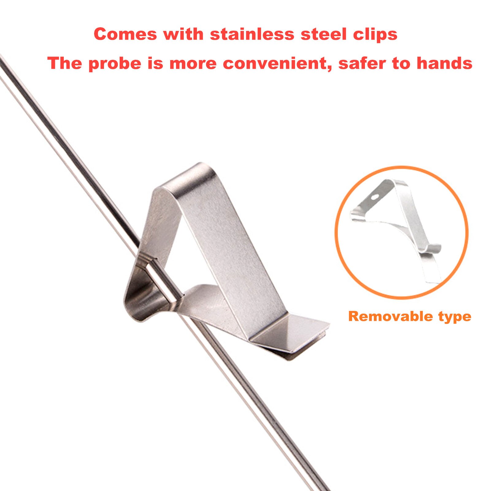 Kitchen Cooking Probe Type Stainless Steel Baking Thermometer Barbecue Thermometer With Fixing Clip Baking Tools