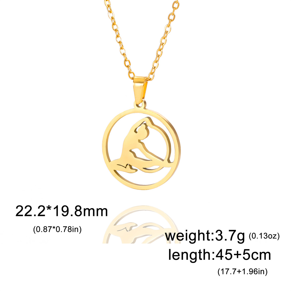 EUEAVAN-collares con colgante redondo para gimnasia rítmica, bailarina, para mujeres y niñas, collar de Yoga para gimnasta de acero inoxidable, joyería deportiva: Zinc negro plateado