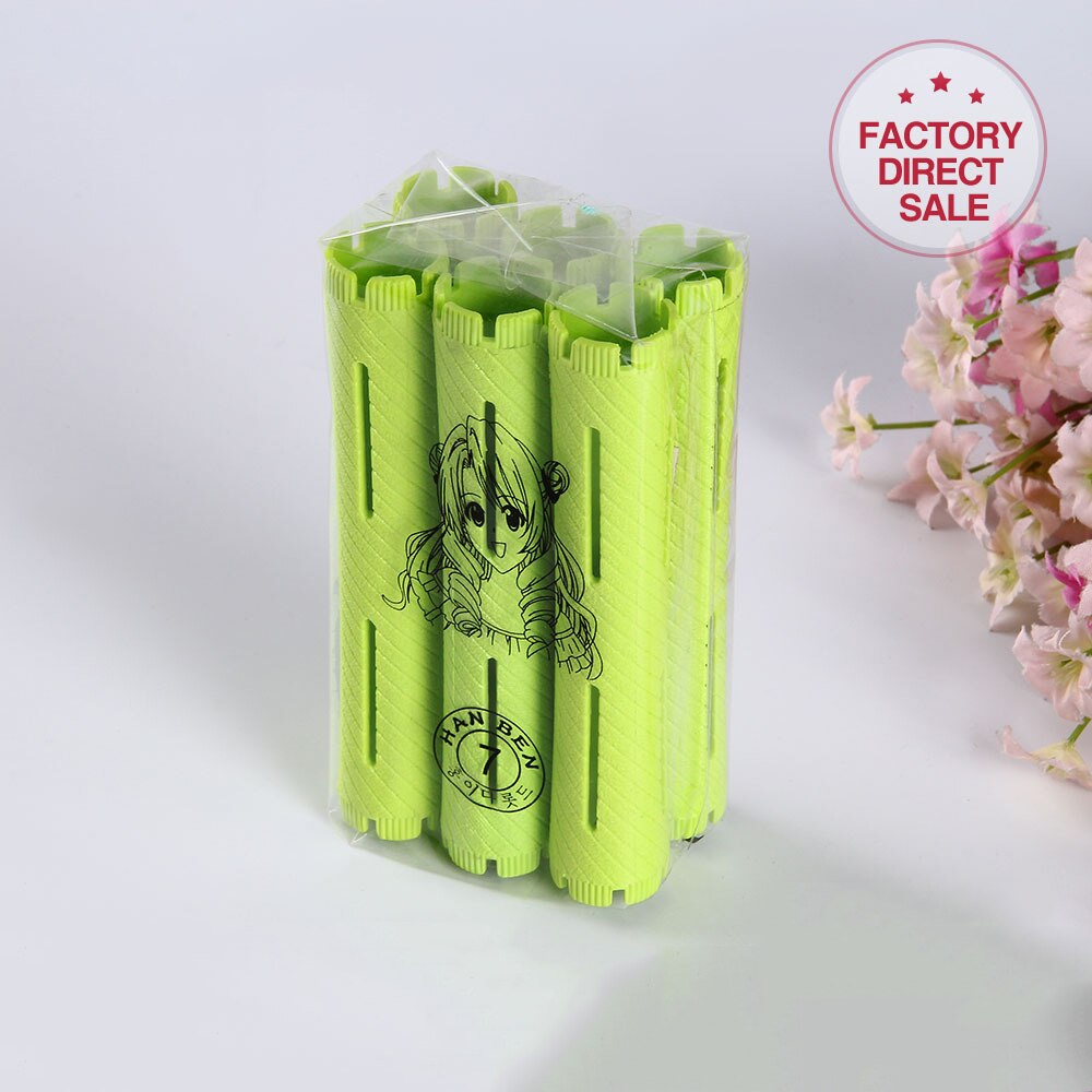 Rulos rizadores de pelo largo, varillas de permanente fría, barra ondulada, herramientas de peinado para peluquería, herramienta de bricolaje para el hogar, oferta UN720, 6 unids/lote por paquete: Verde claro