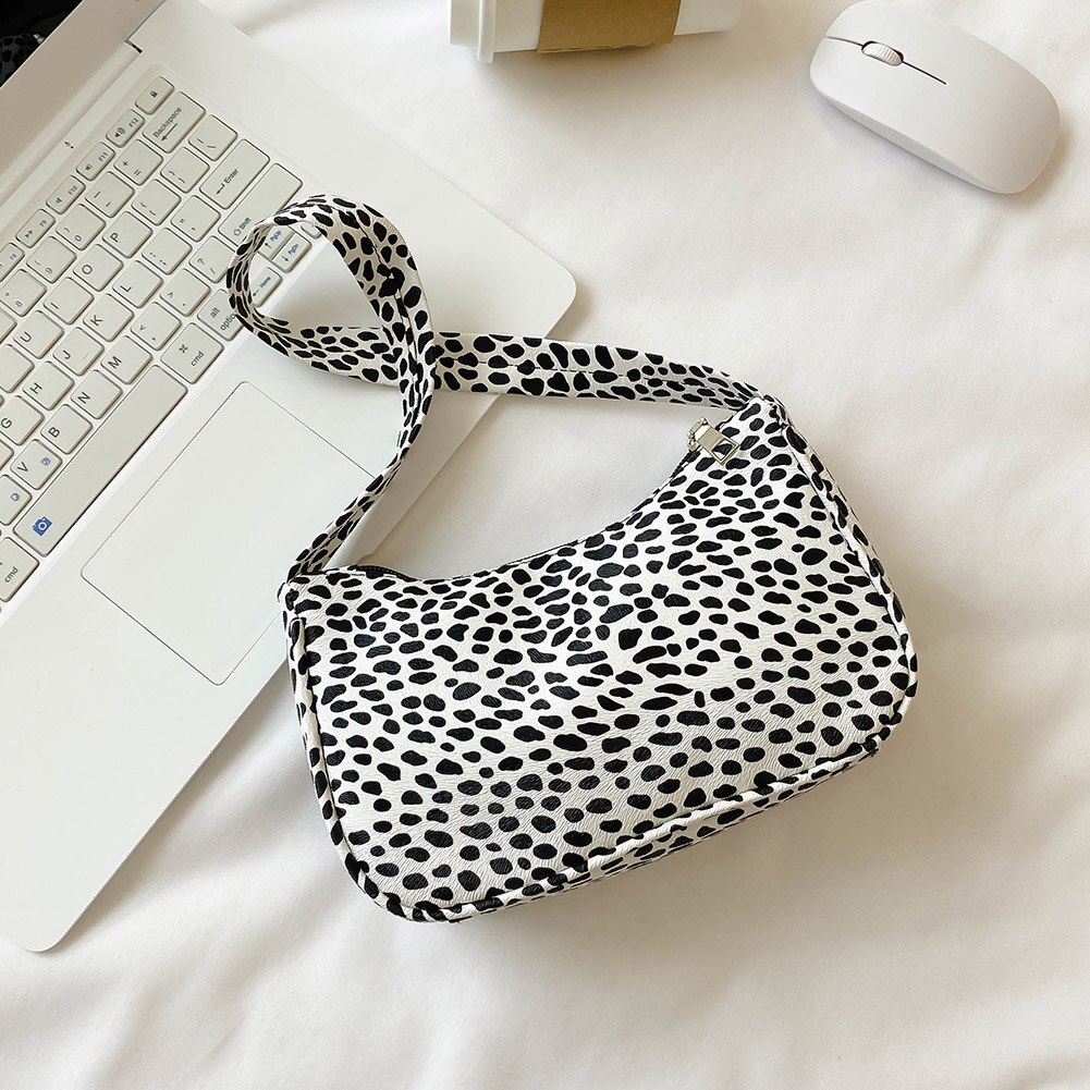 Moda vaca dot impresso underarm sacos para as mulheres 2020 couro do plutônio pequenos sacos de ombro casuais feminino bolsa viagem rua totes: Black