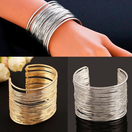 Punk Multilayer Strings Armband Zinklegering Draad Opening Manchet Bangle Voor Vrouwen Glinsterende Wrap Armband
