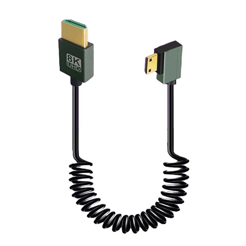 90 Degree Mini Micro HDMI-compatible Coiled Cable Support 3D 8K Spring Flexible Slim Cord for Camera DV Video Capture Card HDTV: green