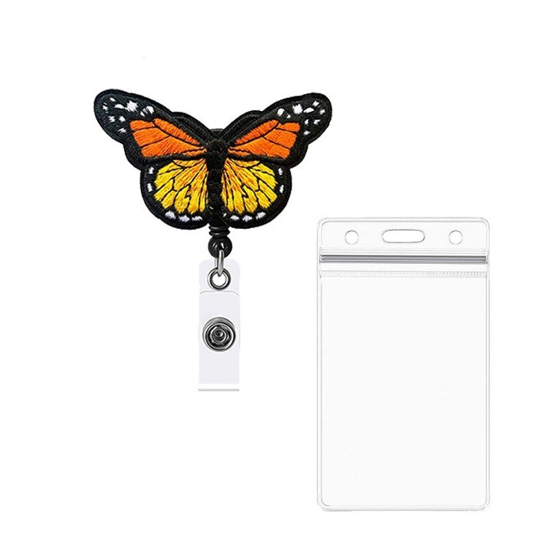bunt Schmetterling Abzeichen Spule mit transparent PVC Abzeichen Karte Halter einziehbar Brust Tasche Ich würde arbeiten Karte Startseite Fall Clip: Orange Schmetterling
