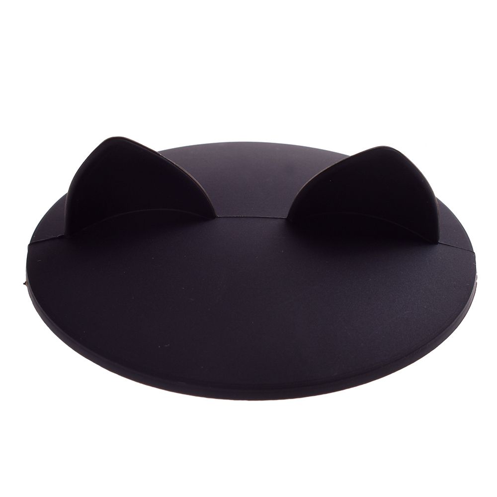 Cute Cat Ear Adorn Drinking Cup Lid FDA Silicone Leakproof Coffee Mug Airtight Sealed Cup Cover Anti-dust Bowl Cover: black