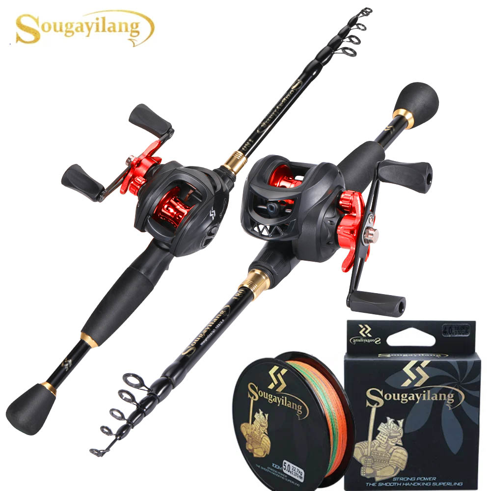 Sougayilang 1.8-2.4m Casting Fishing Combo Telescopic Fishing Rod and 7.2:1 High Speed Fishing Reel with 150M Line Pesca