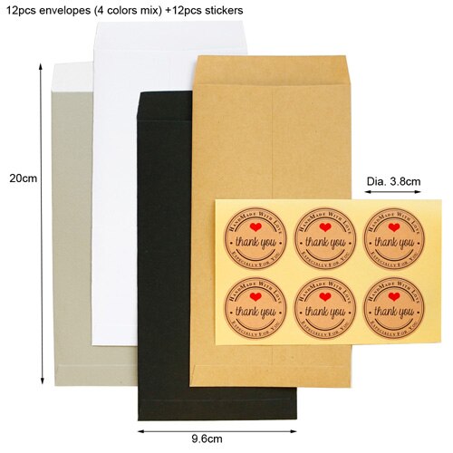 12sets Retro Kraft Paper Envelope Classical Party Invitation Envelope with Thank you Stickers Mix Color DIY Craft Bag: Thank you