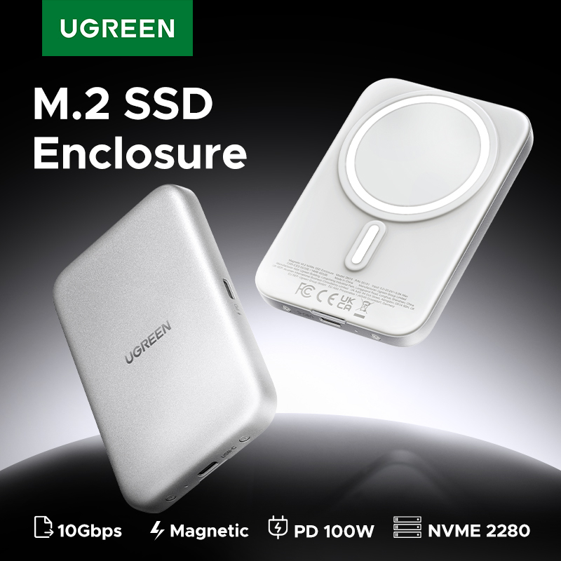 UGREEN Magnetic M.2 NVMe 2280 SSD Enclosure Magsafe SSD Case USB C 3.2 Gen2 to NVMe PCI-E for iPhone 16 Pro Max ProRes