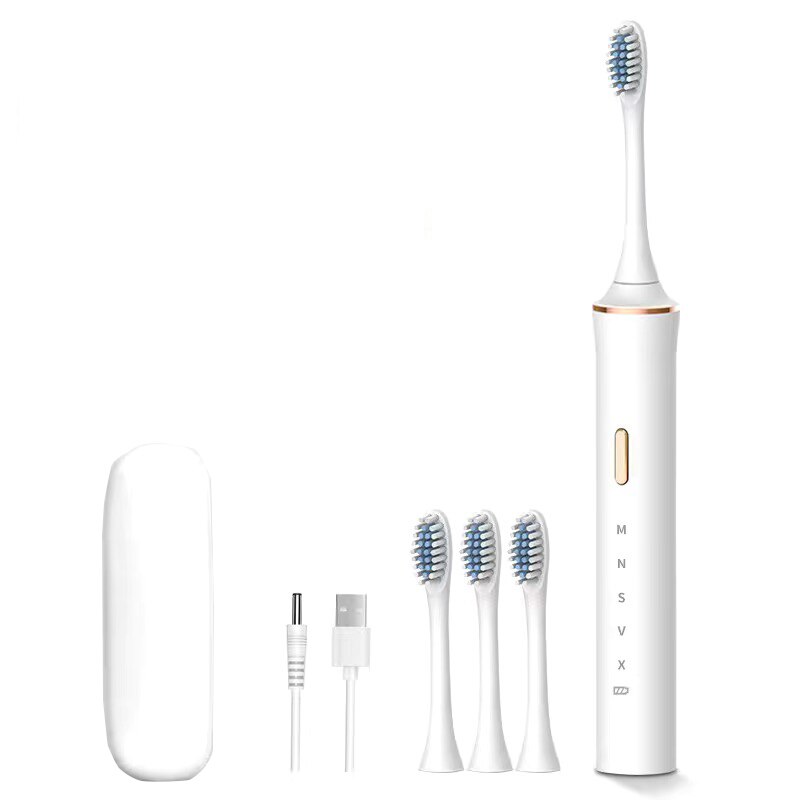 Smart electric toothbrush adult students soft hair automatic USB charging ultrasonic couples brushing comfortable and healthy: box white 4Heads