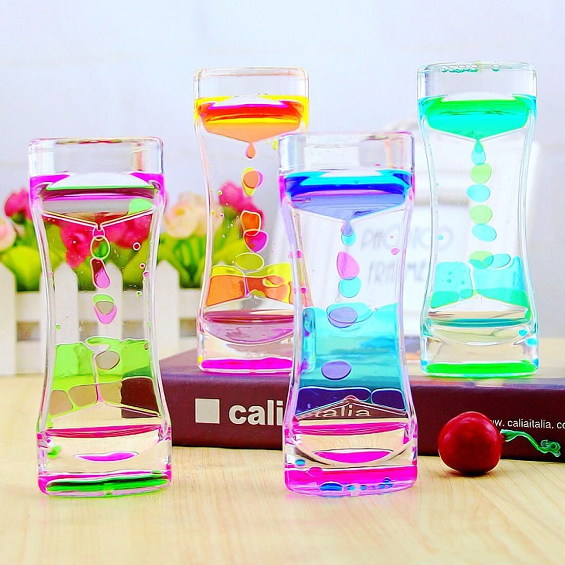 Floating Color Mix Illusion Timer Liquid Motion Visual Slim liquid Oil Glass Acrylic Hourglass Timer Clock Ornament Desk