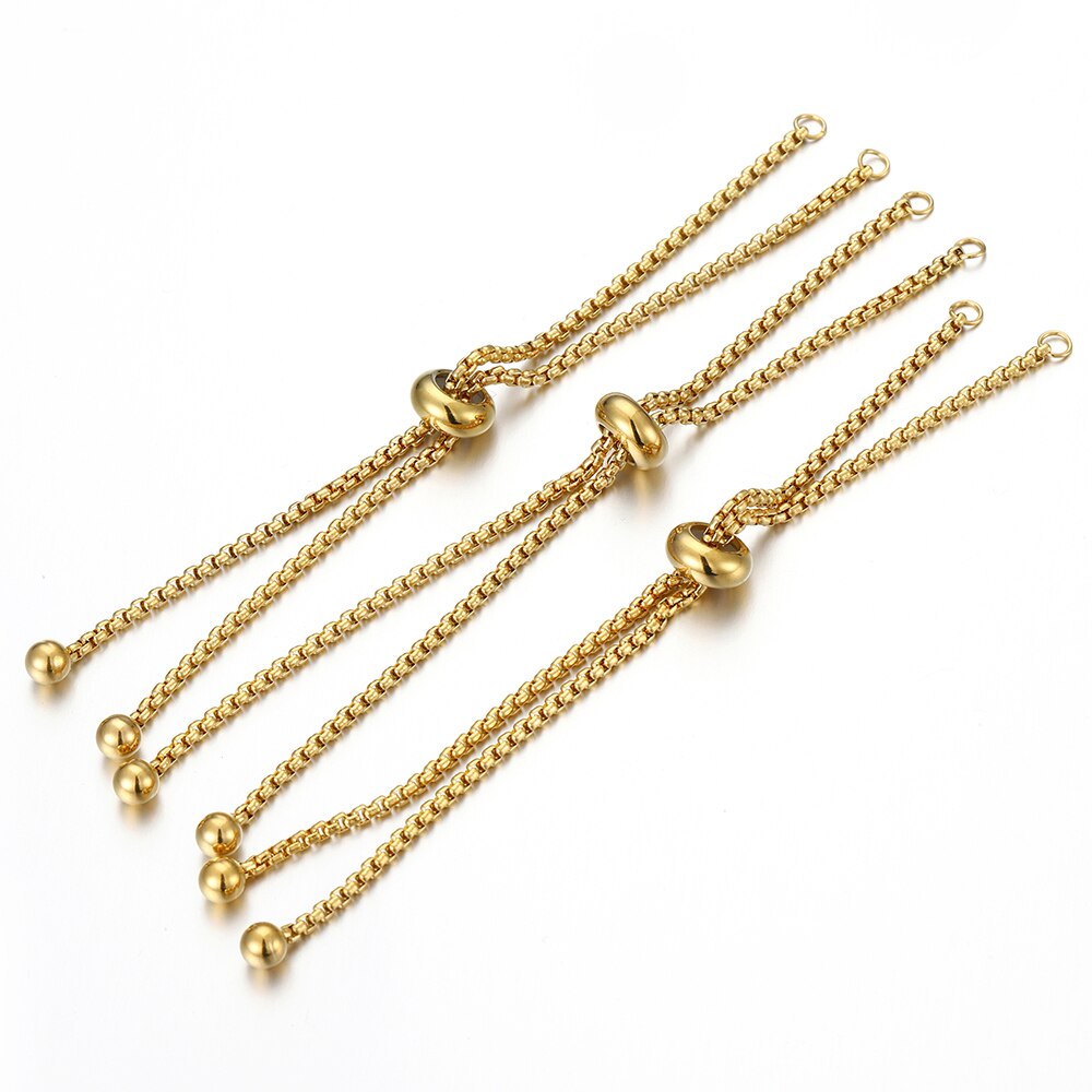 3 stücke Edelstahl Einstellbare Schieberegler Kette für Schmuck Machen DIY Schleifen Stecker Anhänger Armbänder Kette Material Erkenntnisse: Gold Farbe