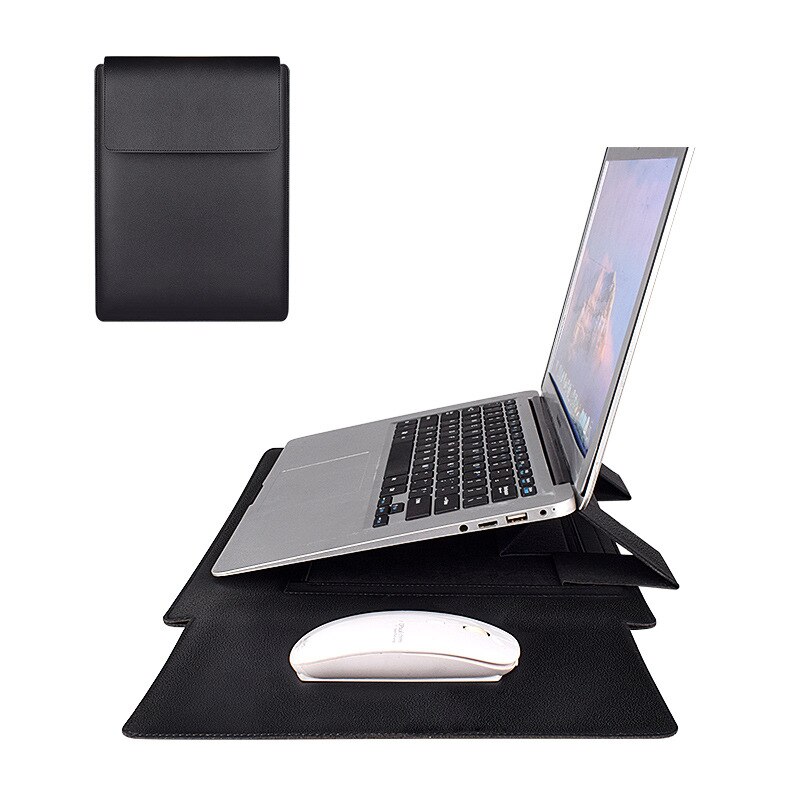 Torba na laptopa ze skóry PU 2 w 1 uchwyt na stojak do notebooka MacBook 13 &quot;14&quot; Air Pro Xiaomi: Black / 13.3 inch