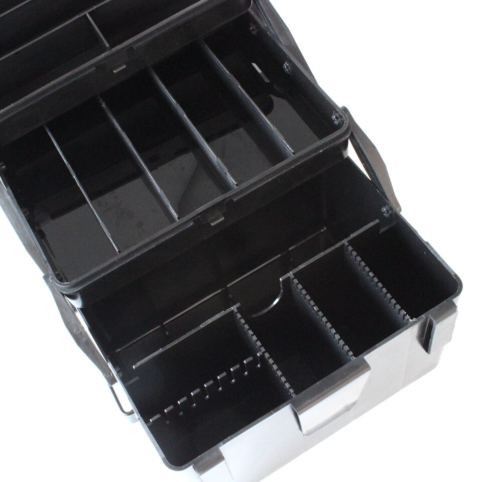 Multifunktionel 3-lags Fiskeagnkasse - 19x14x17cm - Plastik - Sort