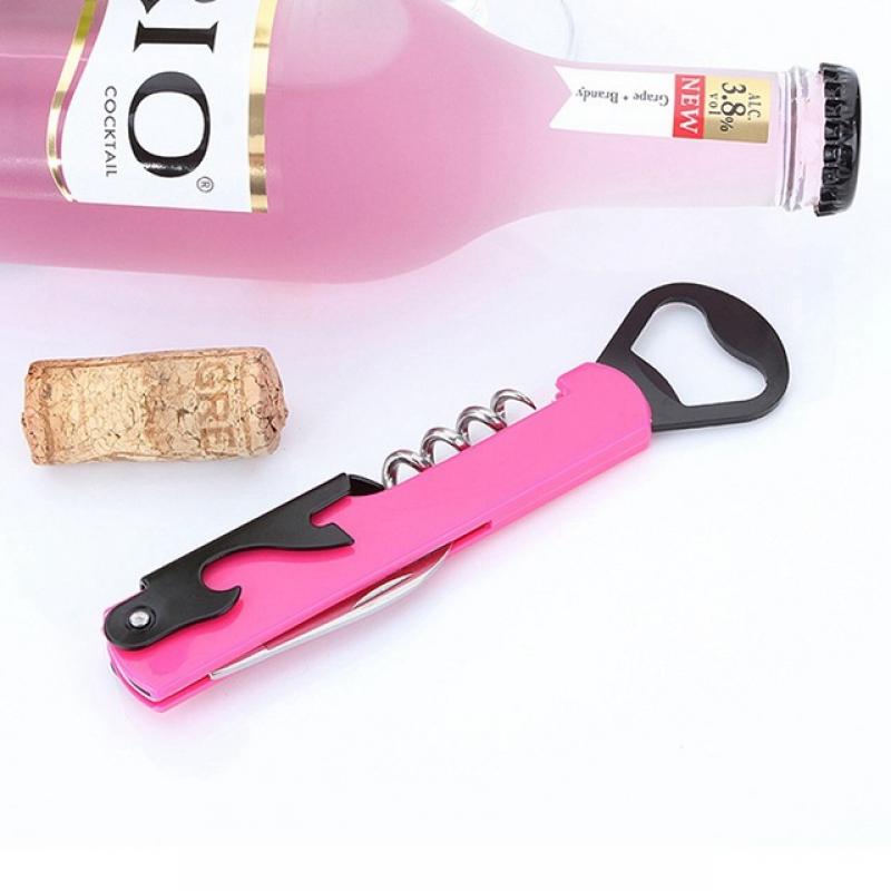 1 st 4 in 1 Kan opener Wijn flesopener Anti-slip Kan Deksel Schroef Opener Kurkentrekker voor Bier fles Jar Opener Keuken Accessoires: Roze