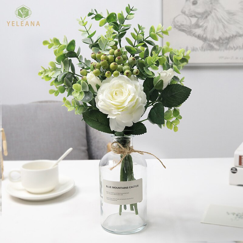 Artificial Roses Flower Bouquet Dining Table Wedding Home Wall Decoration Accessories Holding Flowers Valentine Day