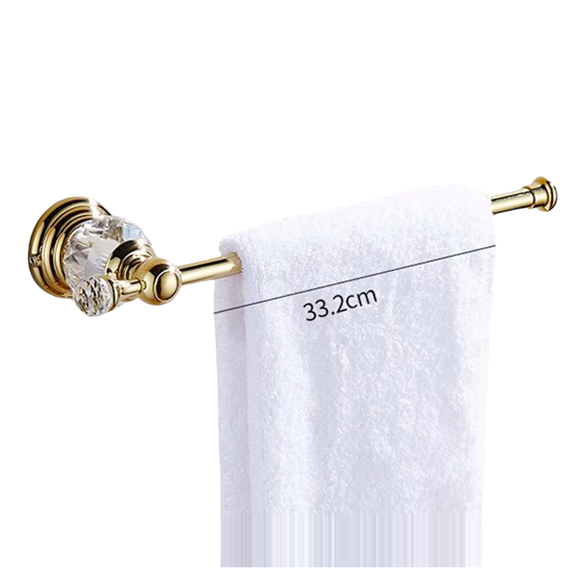 Luxury Gold Polished Brass Bathroom Accessories Set - Wall-Mounted Crystal Bath Hardware Collection: Clear