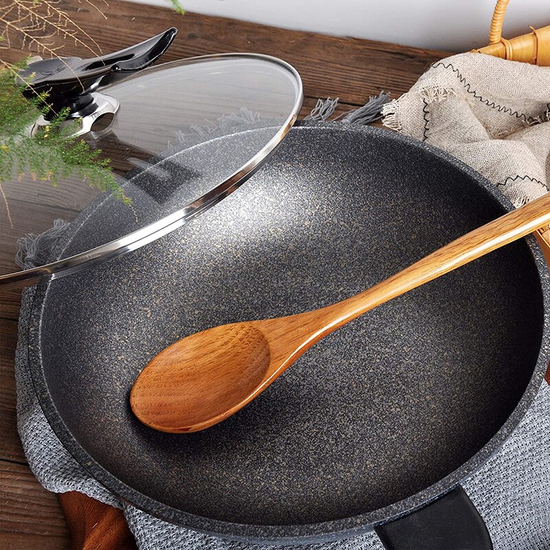 Natural Wooden Long Handle Spoon Cooking Catering Scoop Kitchen Utensil Kitchen Supplies Cutlery Lengthening Stirring Spoon
