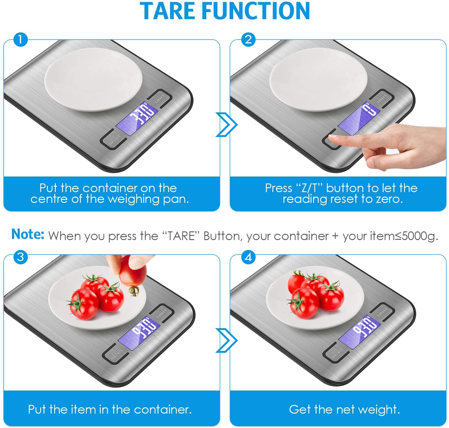 USB Digital Kitchen Scale 5kg/1g Food MultiFunction Stainless Steel Balance LCD Display Measuring Ounces Cooking Baking Tool