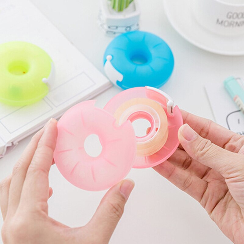 Korea Portable Donut Tape Holder Invisible Tape Cutter Cartoon Tape Dispenser Stationery With Small Tape Inside