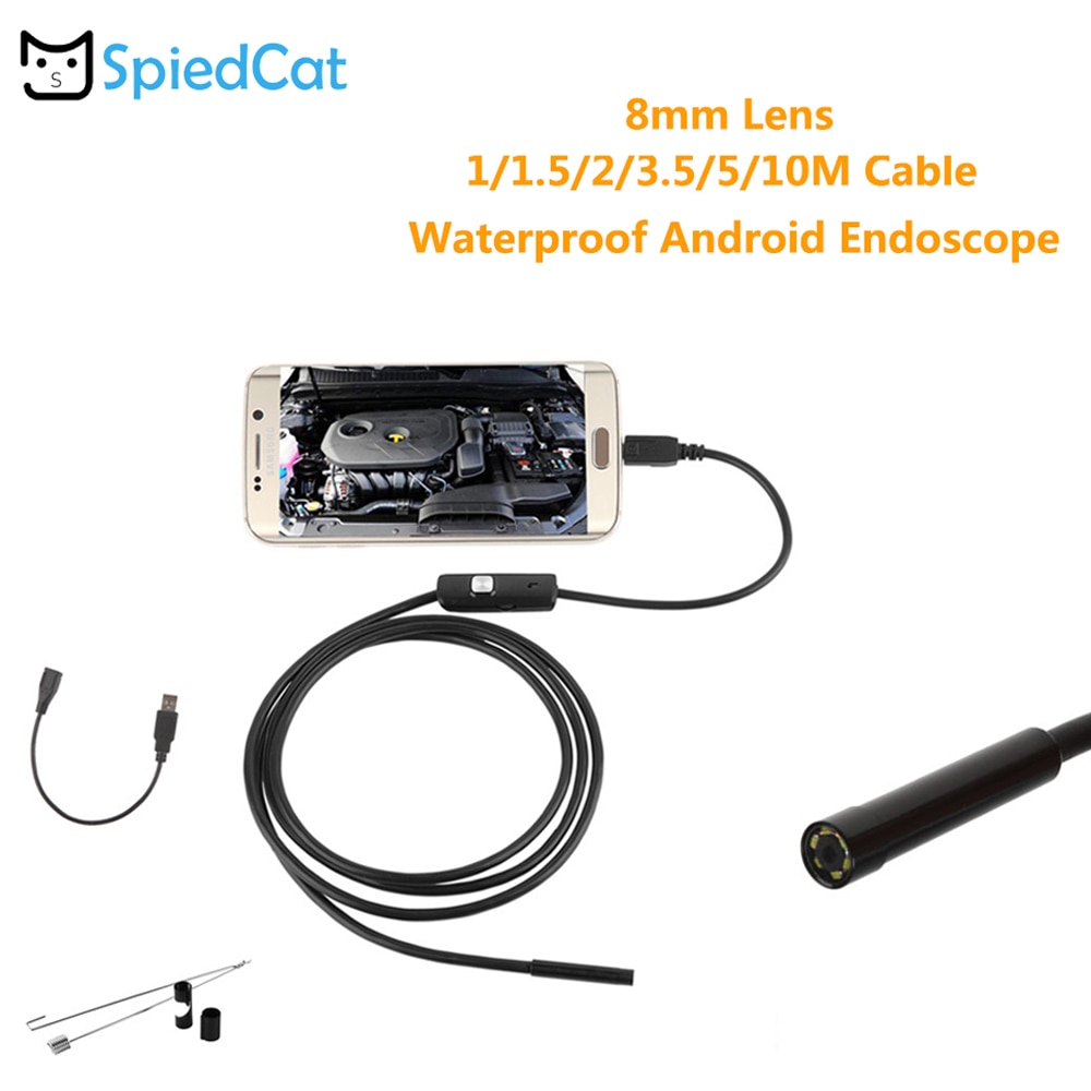 Waterdichte Android Endoscoop 8mm Mini Lens Snake Pijp Inspectie 1 M/1.5 M/2 M/3.5 m/5 M/10 M Kabel Compatibel Android Smartphone PC