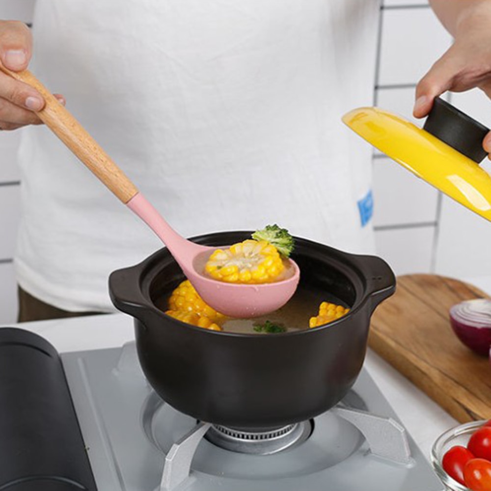 11pcs Silicone Cooking Utensils Set ,Pink Solid Wood Handle With Storage Box, Kitchenware Kit Kitchen Tools Accessories