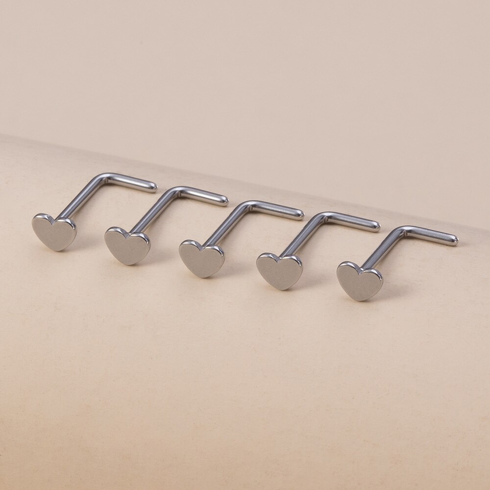 5 uds anillos de nariz para mujer 20G tornillo nariz Stud corazón Luna estrella bola Acero inoxidable narina Piercing tabique cartílago joyería: Color oro puro