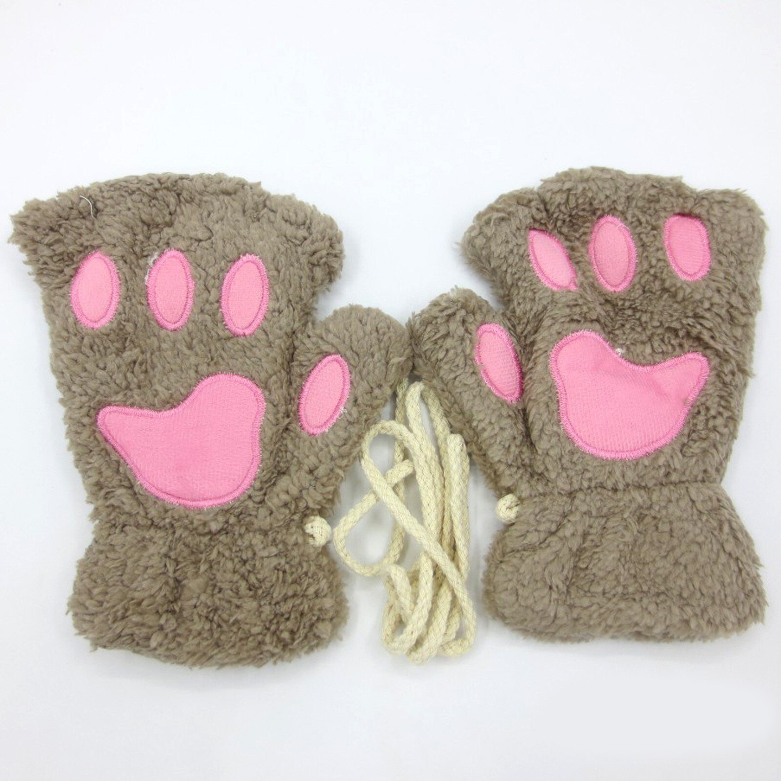 E Modieuze Vrouw Leuke Cartoon Beer Poot Kat Klauw Verdikte Halterneck Handschoenen Lichtgewicht En Comfortabele Materialen: KH