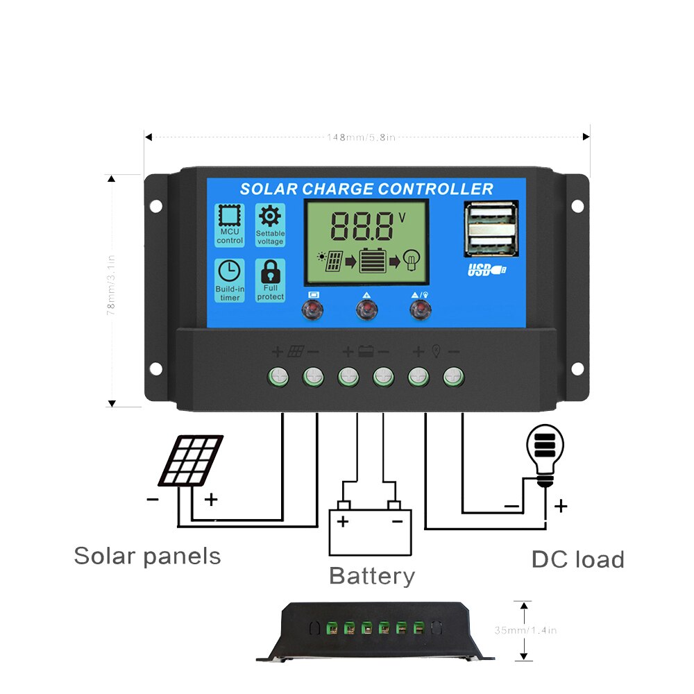 LCD 20A 12/24V PWM Solar Charge Controller 5V Dual... – Grandado