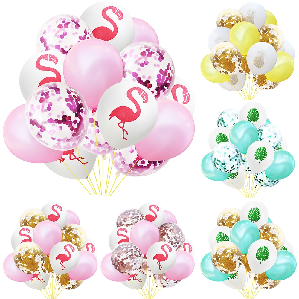 15pcs/set Flamingo Latex Balloons Decoration 12inch Confetti Animal Balloon Happy Hawaiian Baloes for Kids Birthday Party Favors