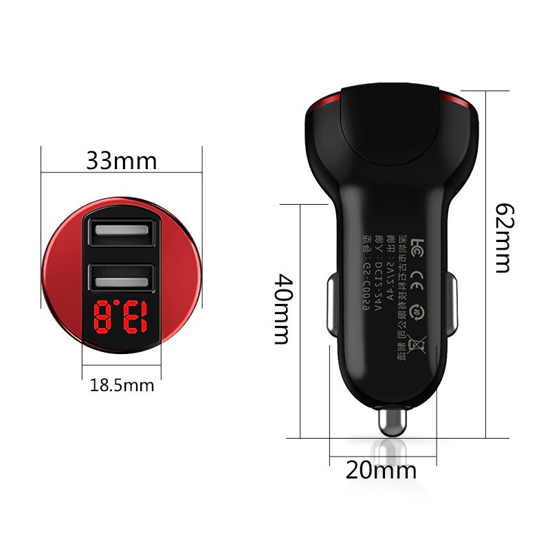 Cargador de coche Universal de 5V/3.1A, salida USB Dual para Huawei P10 Plus Mate 9, Xiaomi Mi5 Mi6 Plus, pantalla Led de voltaje