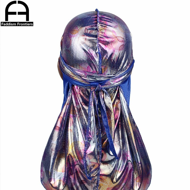 Chapéu de turbante de seda durags ondas gorro de seda durag acessórios para o cabelo longo laço bandana do du rag: Royal blue