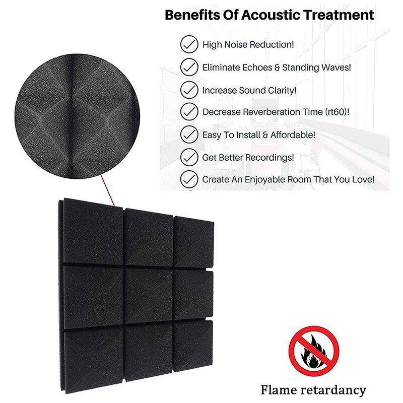 thumbnail image 2 of 12-Pack 12x12x1 Acoustic Foam Panels - Blue Square Tiles For Recording Studio Sound Treatment 2 of 5