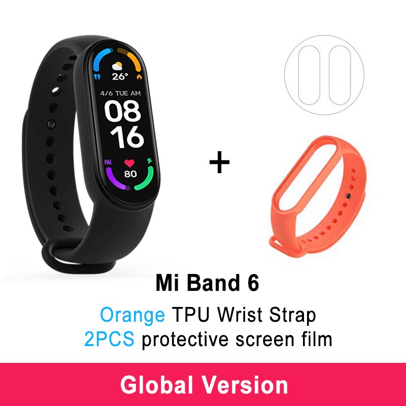 Xiaomi Mi Band 6 Smart Armband 5 Farbe AMOLED Blut Sauerstoff Smart band Fitness Traker Herz Rate Bluetooth Wasserdichte Miband 6: GB 2Flims OG