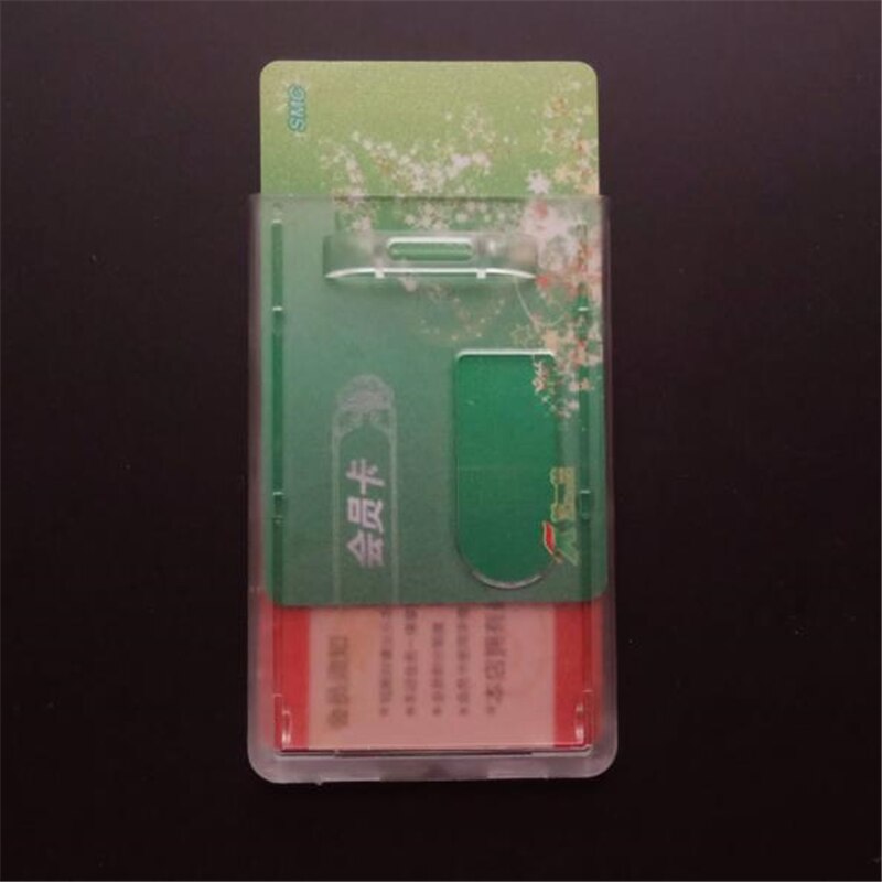 Lodret pc mat hård plast id kreditkort badge holder dobbelt dæksel lomme bus kort etui grænse lanyard huller