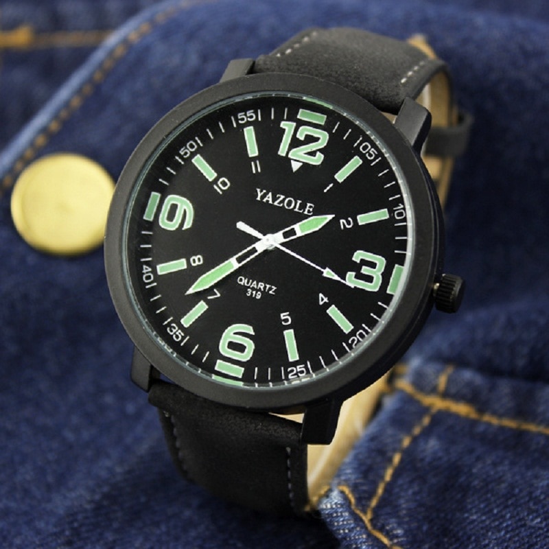 Yazole top mærke læderrem kvarts ur mænd lysende elektronisk sportsur store ur herreure reloj hombre 319