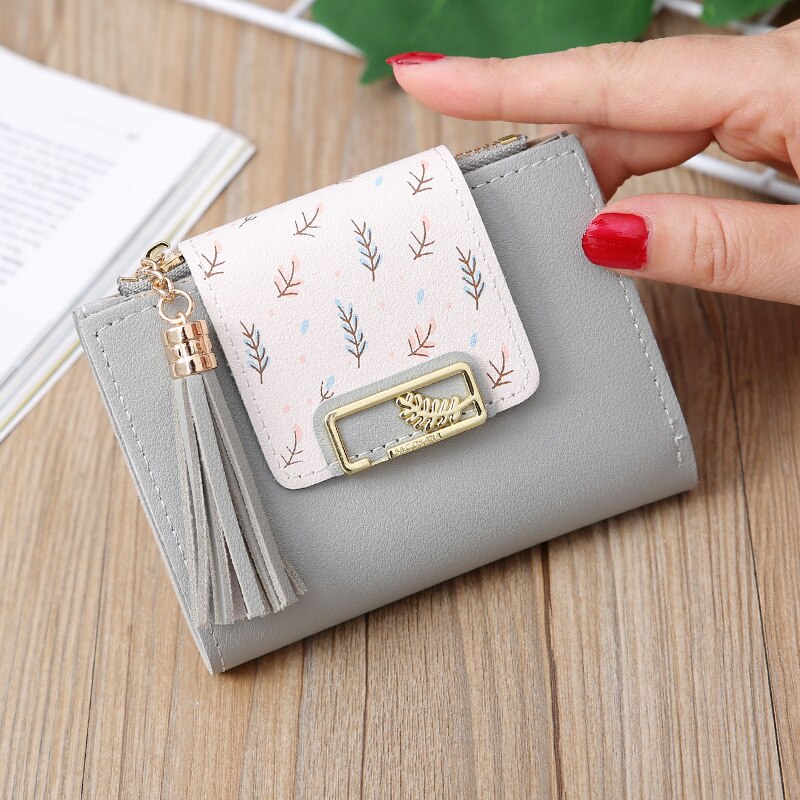 Kwastje Vrouwen Portemonnee Kleine Leuke Portemonnee Vrouwen Korte Lederen Vrouwen Portefeuilles Rits Vouwen Portemonnees Vrouwelijke Portemonnee Clutch