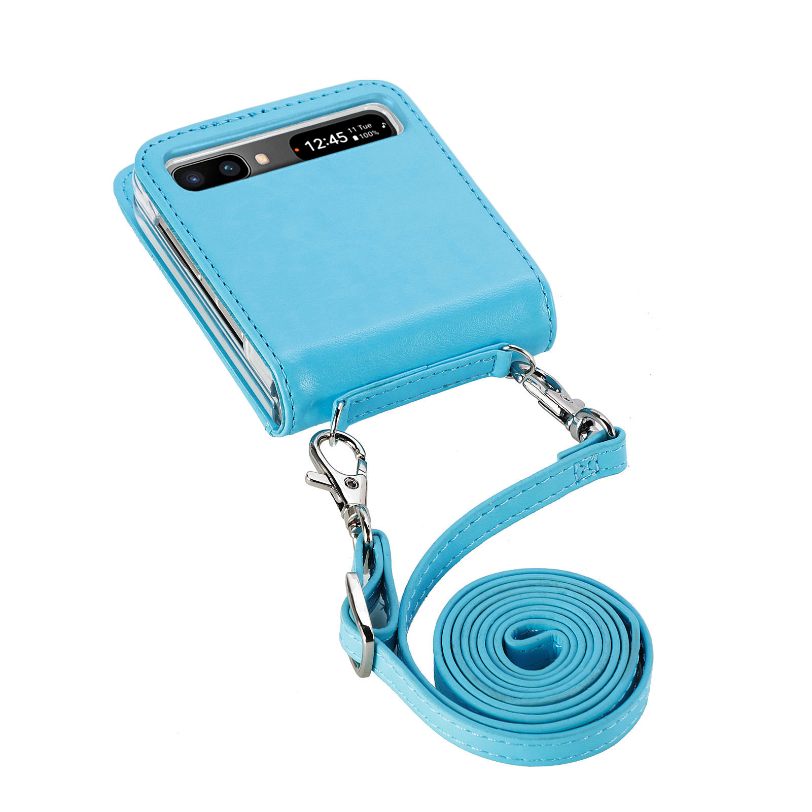 Læder pung telefonrem etui til samsung galaxy z flip 3 flip 3 5g flip kortlomme uden fingeraftryk cover fundas: Til galaxy z flip / Himmelblå