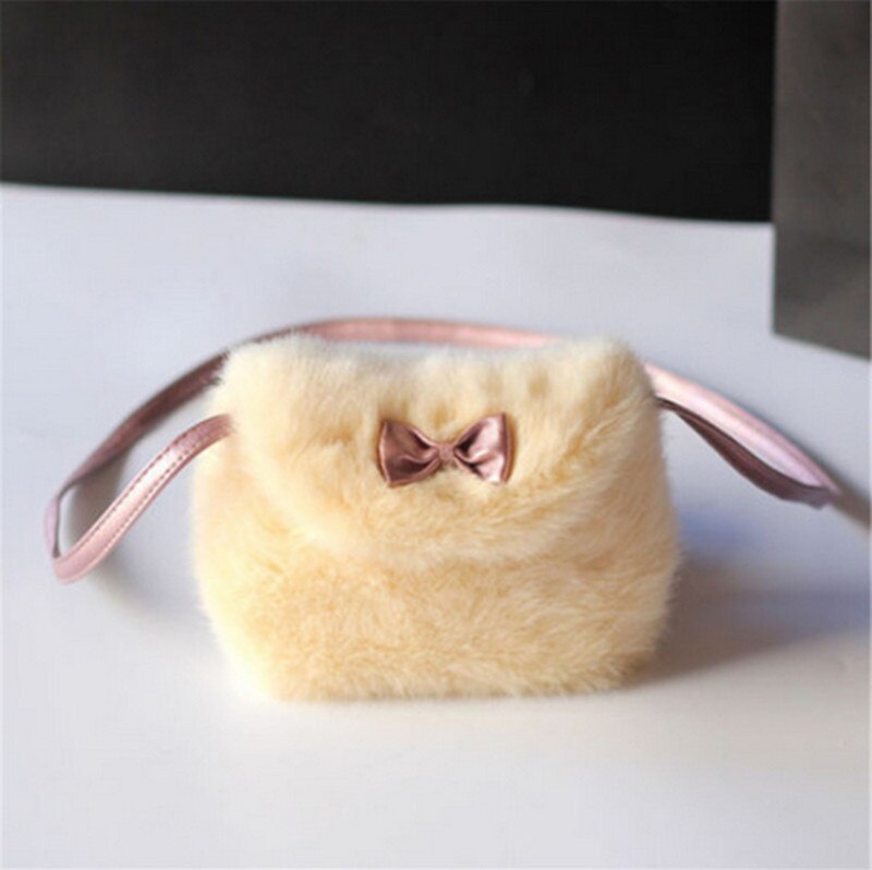 Children Furry Now Bags Warmly Girls Cross Body Mini Purse Bowknot Artificial Fur Bag Kids Birthday: White Purple