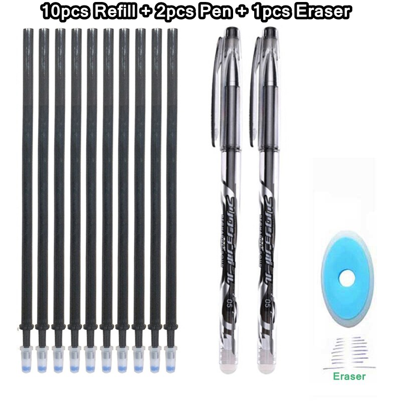 Erasable Pen Set 0.5mm Blue Black Color Ink Writing Gel Pens Washable handle for School Office Stationery Supplies: 13Pcs black-P