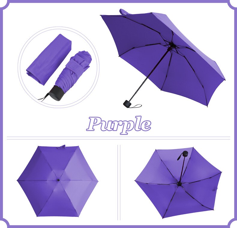 Miniparaguas de bolsillo superligero para hombre y mujer, sombrilla plegable de 190g con 5 pliegues, ideal para de viaje: purple