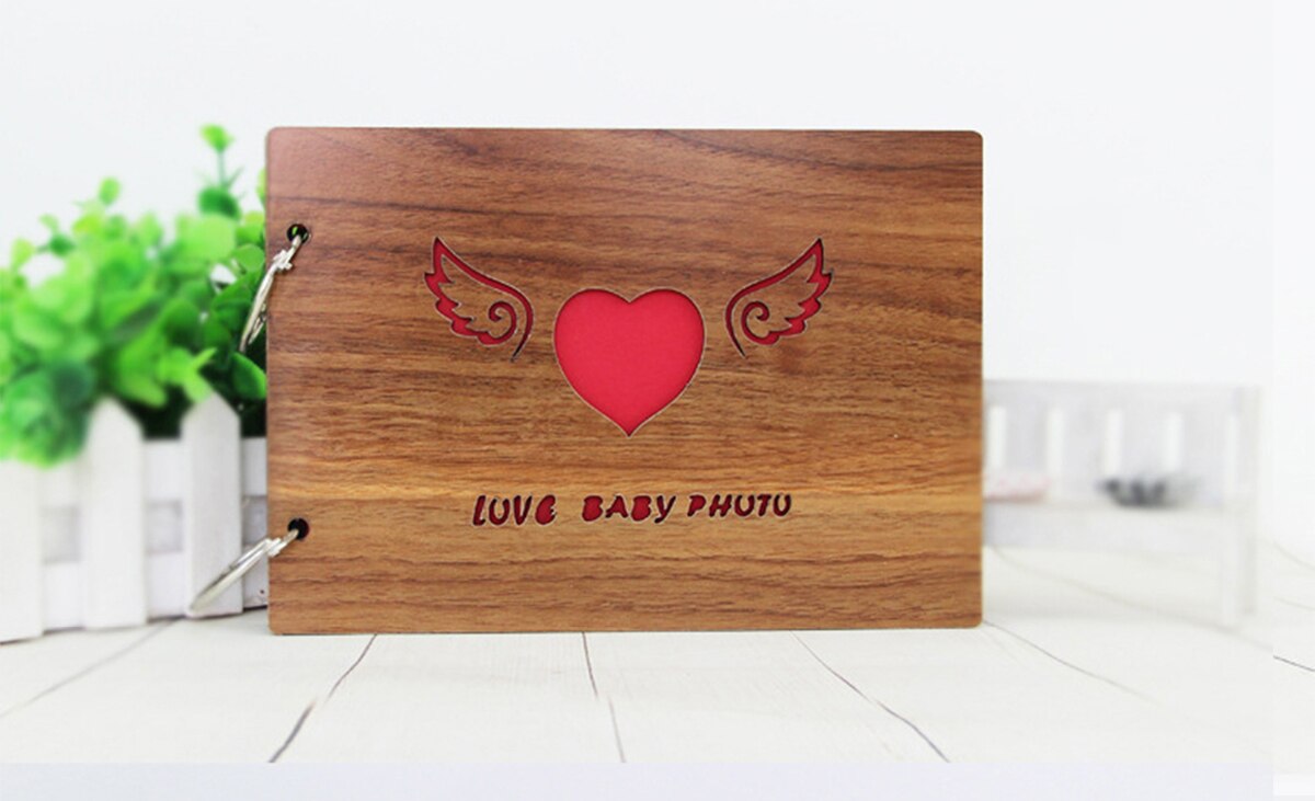 Black Cardboard Wood Handmade Loose-leaf Scrapbook Albums 8 Inch Commemorative Baby Photo Album Wedding Photo Album: 04