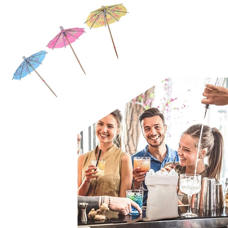 144 Papier Tropische Hawaiiaanse Cocktail Drinken Parasol Paraplu Met 2 Lewis Zakken En 1 Stuk Ijs Mallet Verpletterd Ijs Zakken