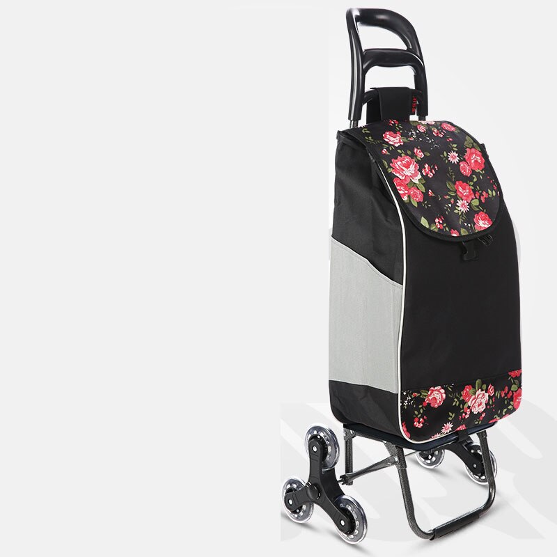 Zes Wiel Opvouwbare Klimmen Winkelwagen Draagbare Winkelwagen Staal Trekstang Trolley Met 600D Oxford Doek Boodschappentas
