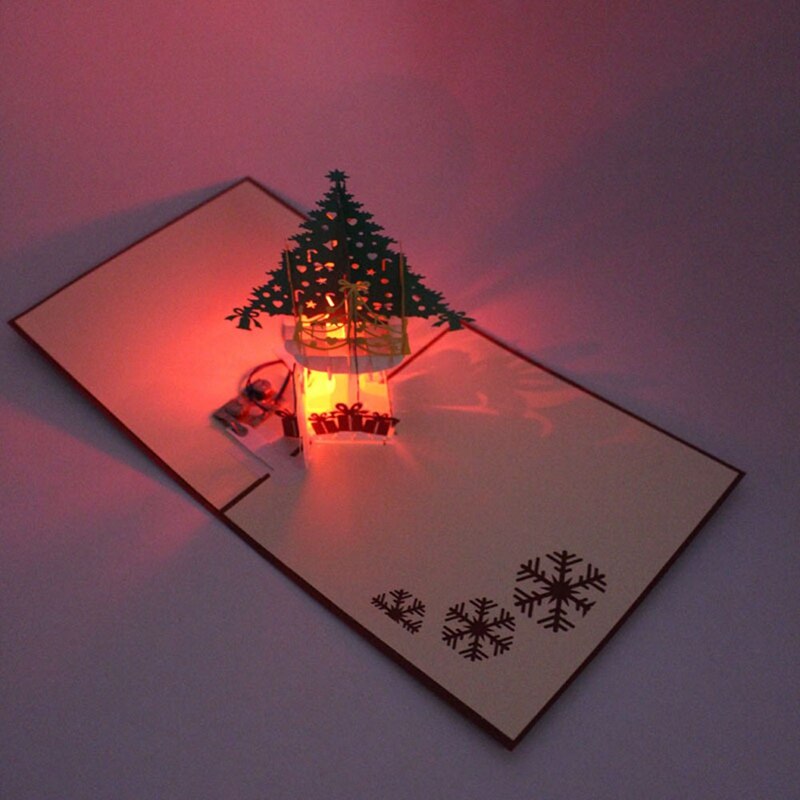 3D Paper-Cutting LED Christmas Greeting Card Card Handmade Pop Up Postcard Glowing Birthday Christmas Music Greeting Card