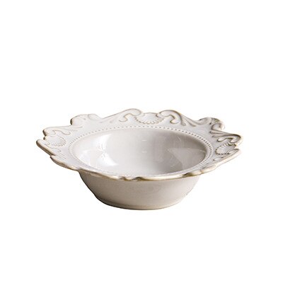 Kreative Barock Keramik Geschirr Gericht Westlichen Lebensmittel Erzähler Salat Schüssel Suppe Schüssel Weiß Glasur Geprägt Juni Teng Serie: TZ-233D60 Weiß
