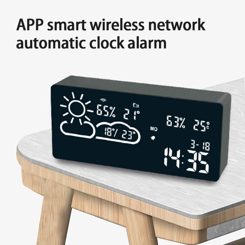 Wifi Led Digitale Wekker Radio Met Temperatuur Vochtigheid Lcd Diaplay Wereld Tijd Weersverwachting Radio App Klok