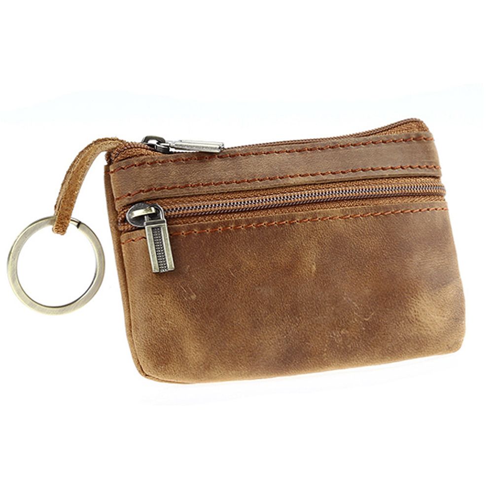 Vintage Men Leather Wallet Key Bag Case Portable Mini Coin Purse With Zipper